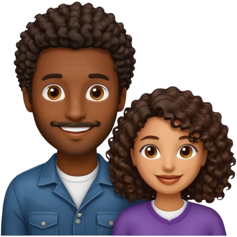 Dark brown skin man with a light beard and a curly   fade haircut with dark brown eyes with a brown  brown Latina woman with dark wavy hair  emoji
