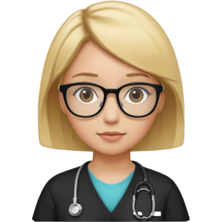 A girl in black scrubs with a blonde bob and glasses no stethoscope  emoji