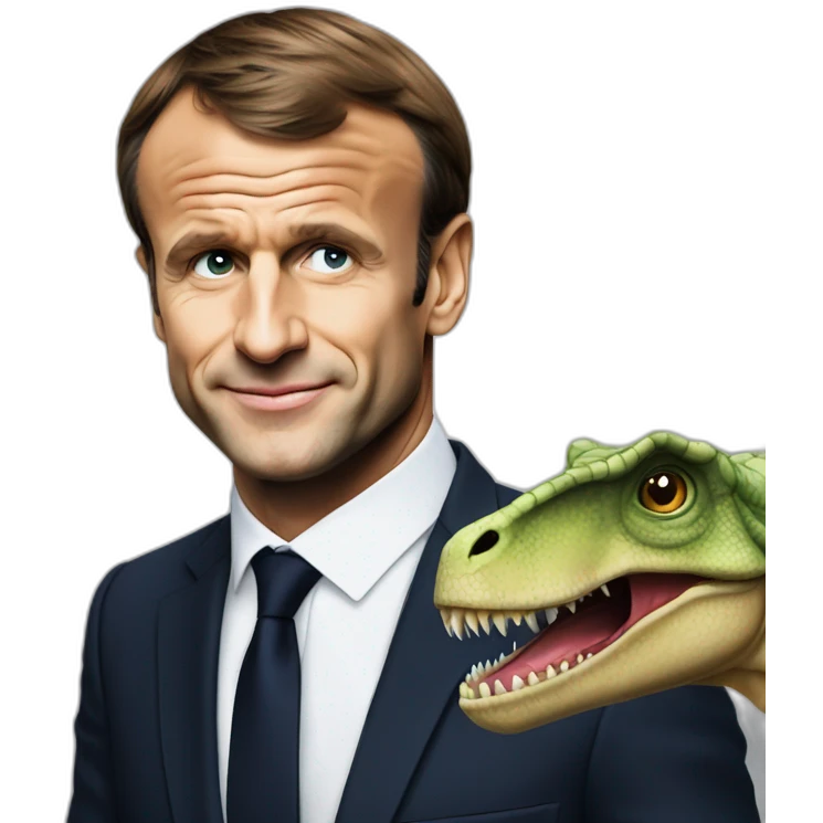 Emmanuel Macron sur le dos d’un dinosaure emoji