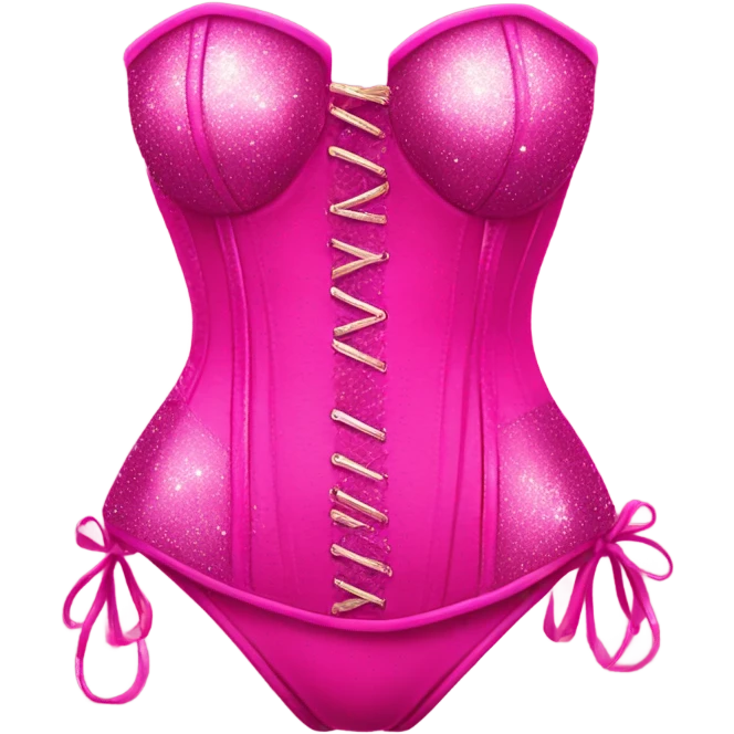 Hot pink corset and bikini bottom with glitter emoji