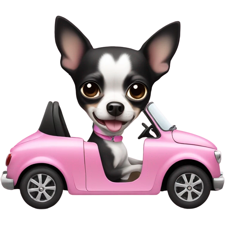 Black and white Chihuahua driving pink Fiat emoji