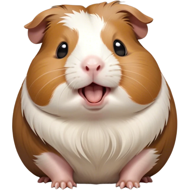 Cinematic Cute Yawning Brown and White Banded Guinea Pig Portrait Emoji, Head tilted slightly with a dramatic, wide-open yawn, revealing a soft, banded fur of brown and white with tiny, droopy ears, round dark eyes barely open in drowsy contentment, Simplified yet irresistibly adorable features, highly detailed, glowing with a soft, cozy glow, high shine, relaxed yet expressive, stylized with a touch of whimsy, bright and endearing, soft glowing outline, capturing the essence of a sleepy yet affectionate guinea pig, so drowsy it feels like it could stretch out of the screen and curl up for a nap! emoji