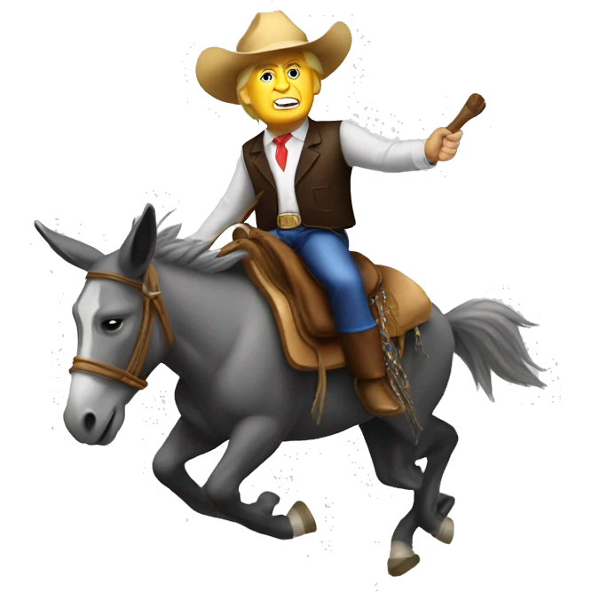 Donald Trump riding a donkey like a rodeo cowboy emoji