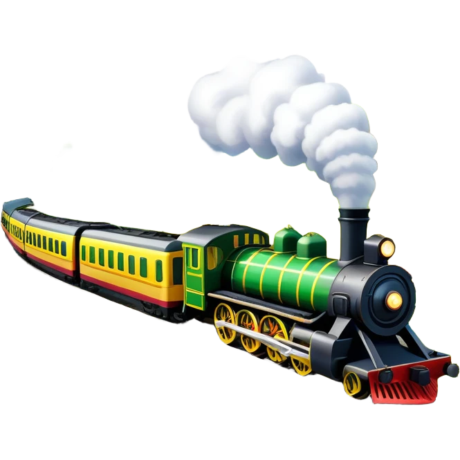 An icon showing a vibrant PC game train simulator scene with a steam locomotive traveling through a colorful countryside. The design features lush landscapes, winding tracks, and detailed railway elements, symbolizing the strategy and creativity of simulation games. Transparent background emoji
