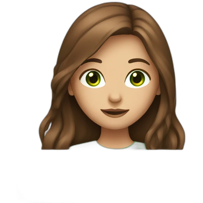 Girl with long brown hair, green eyes and laptop emoji