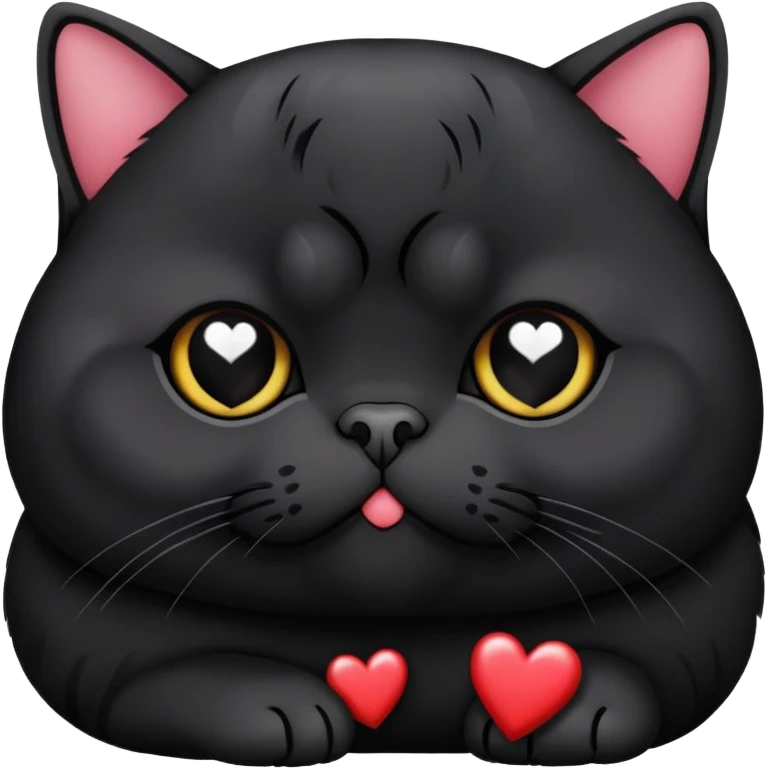All Black black exotic shorthair cat with hearts emoji
