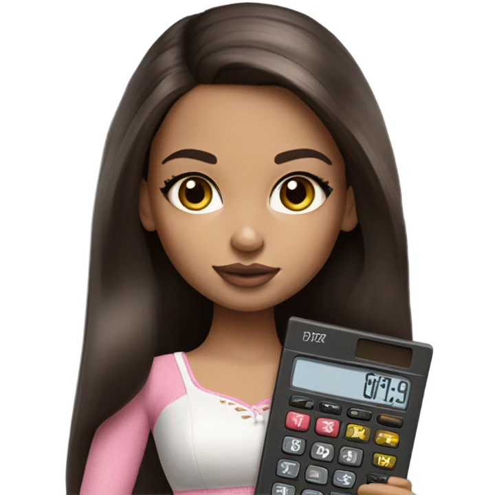 Hyper realistic bratz doll brunette with calculator emoji