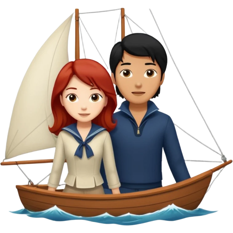 long black haired asian guy sailing with redhead girl emoji