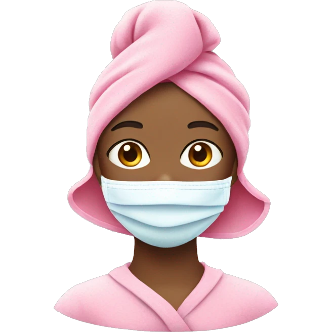 Girl with towel on head and pink face mask on emoji