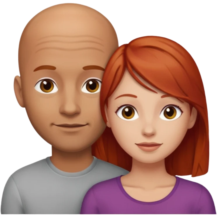 Très amoureux gars chauve brin et fille rousse emoji