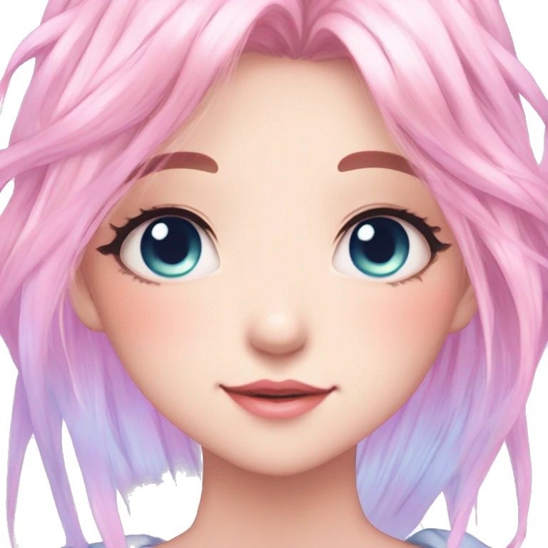 Gorgeous Beautiful Blushing Petite Colorful-Shiny-Pastel-Fairy-Anime-Girl with beautiful gradient pastel hair aesthetic emoji