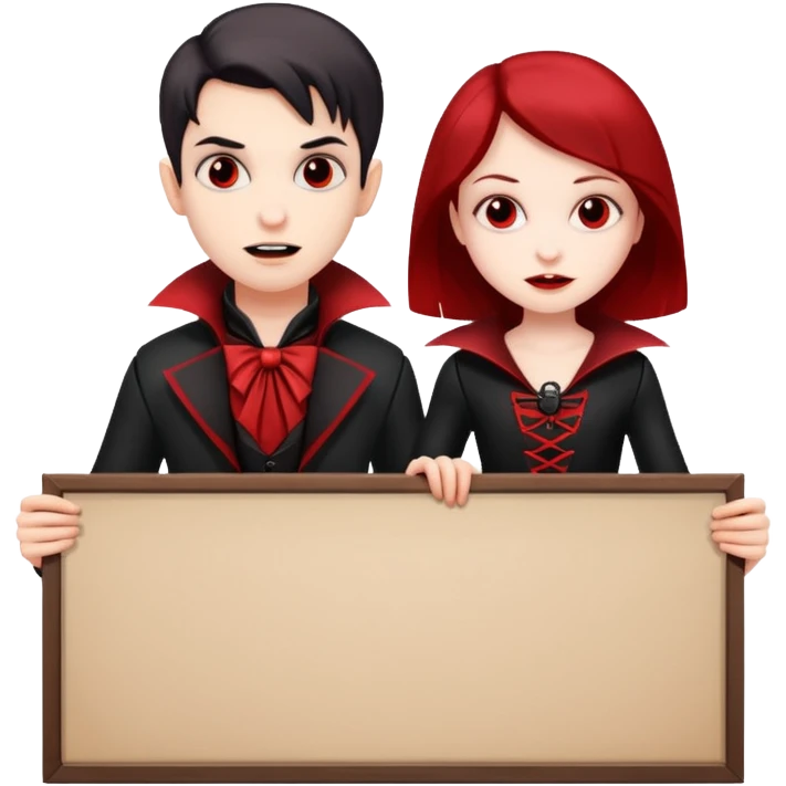 Boy and girl Vampires holding a large blank sign emoji