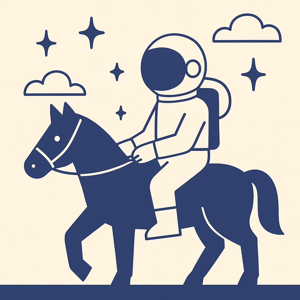 astronaut on horseback with stars in background emoji