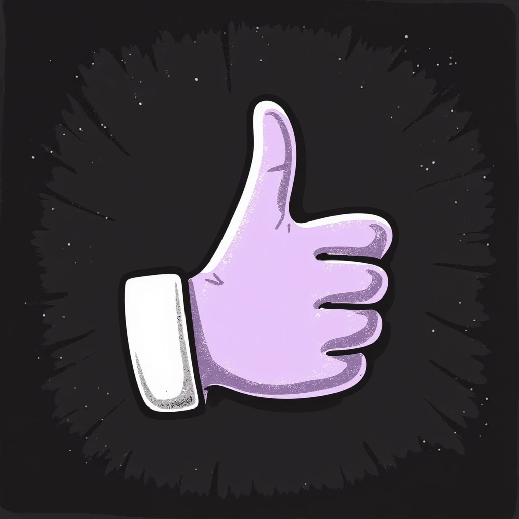 thumbs up emoji in chalk style, soft lilac color palette, rough doodle-like texture as if drawn with pastel chalk on a dark surface, aesthetic and emotional Telegram channel emoji