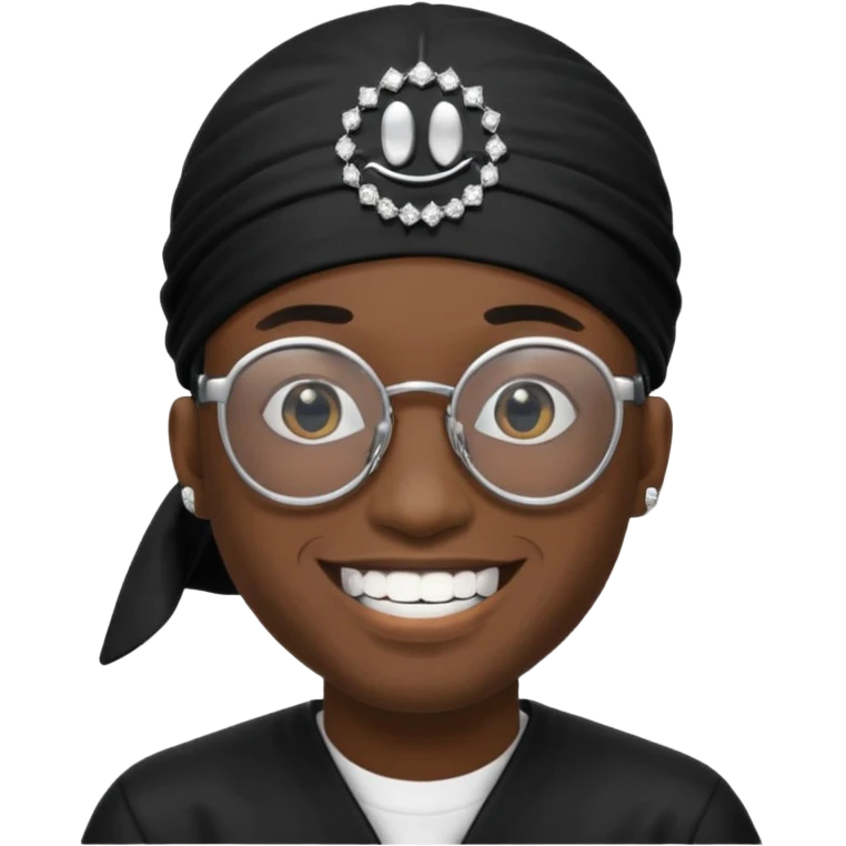 man with black durag,glasses, and smiley with diamond grillz emoji
