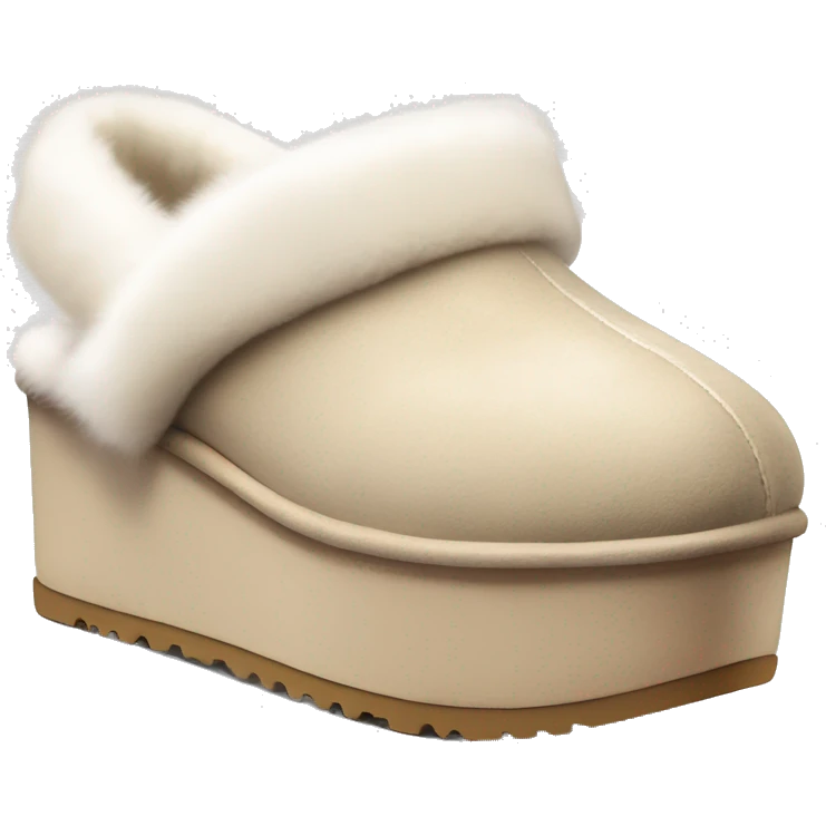 Beige colored Ugg slipper platforms with white fur  emoji