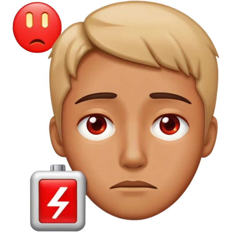 Red Low battery next to a tired person’s face emoji