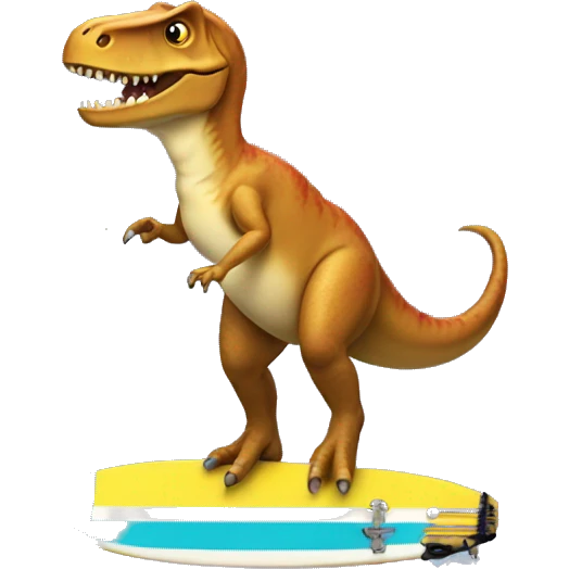 T. rex on a surfboard wearing a skirt  emoji