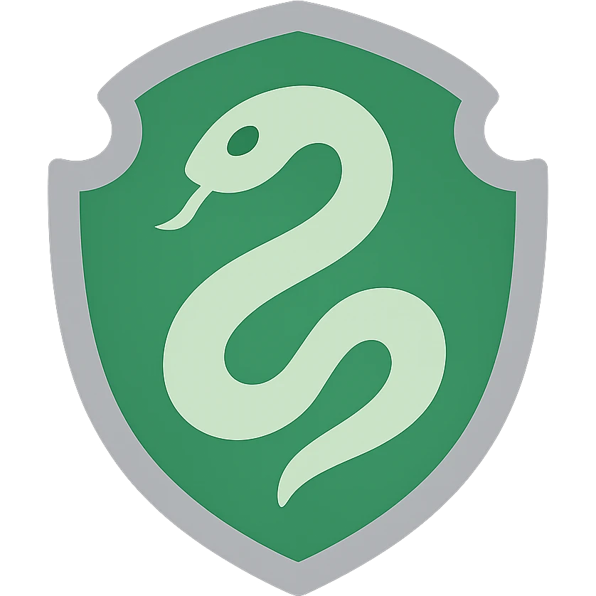 Slytherin house crest with snake, green and silver, simple and bold emoji