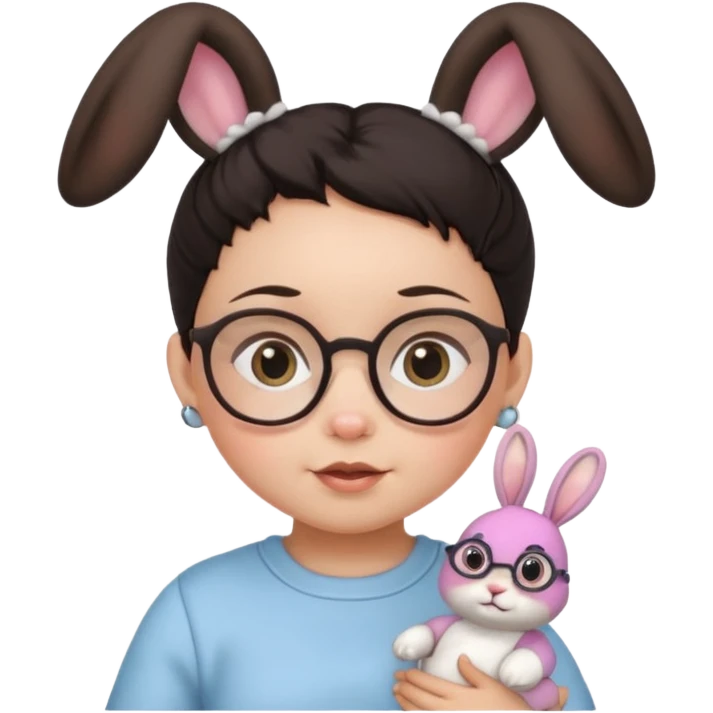 bunny ear accessory wearing baby dark haired bun spectacled emoji