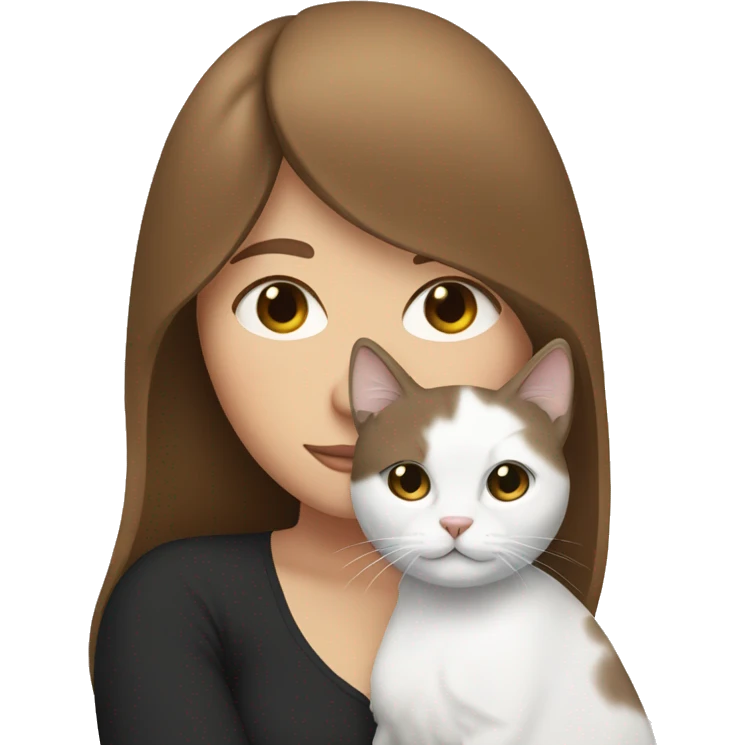 white brown haired women cuddling white and black cat  emoji
