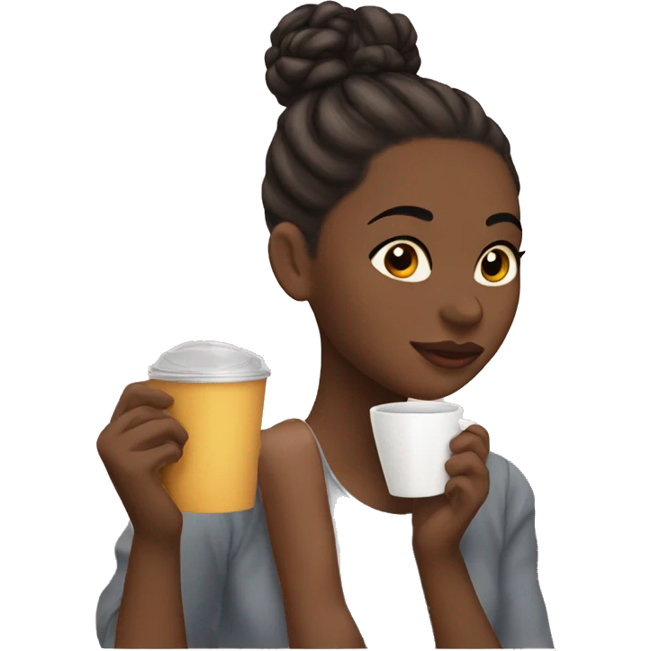 girl sipping tea hair in bun emoji