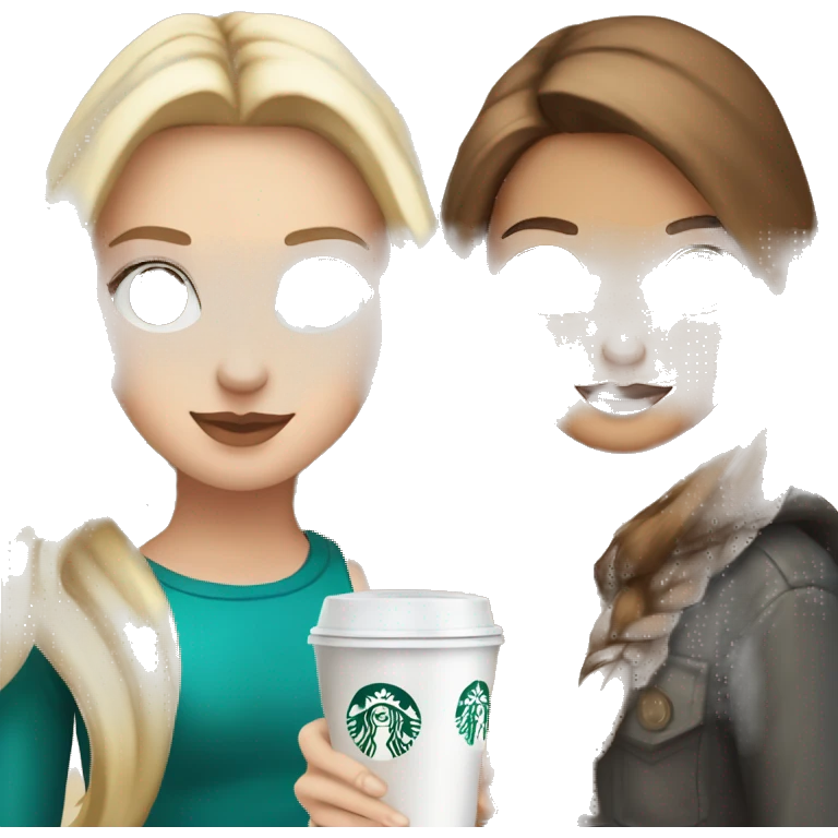 Blonde Blue eyed girl and brown haired hazel eye girl drinking Starbucks  emoji