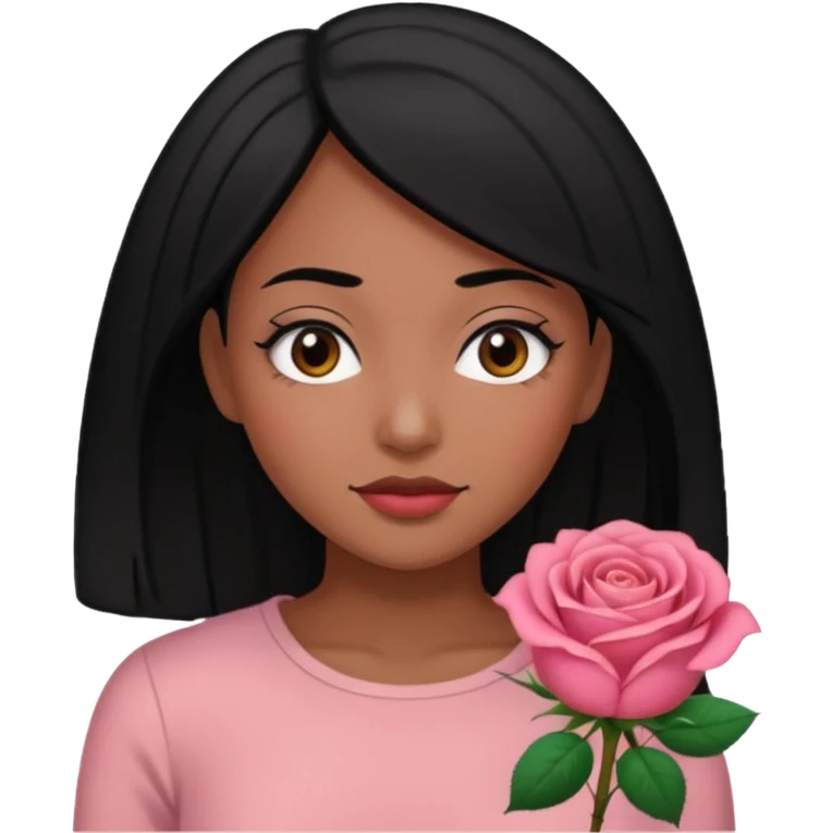 Black hair woman wearing rose top emoji