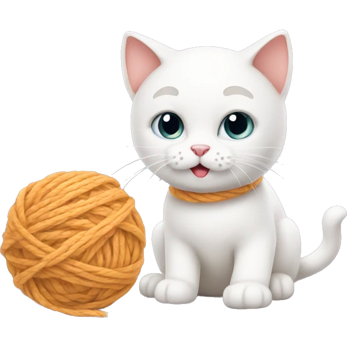 Cute white cat playing with yarn emoji
