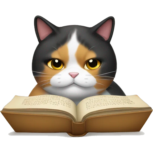Fat calico cat reading emoji