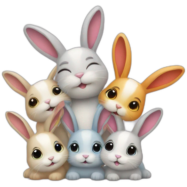 Group of multi colour bunnies together emoji