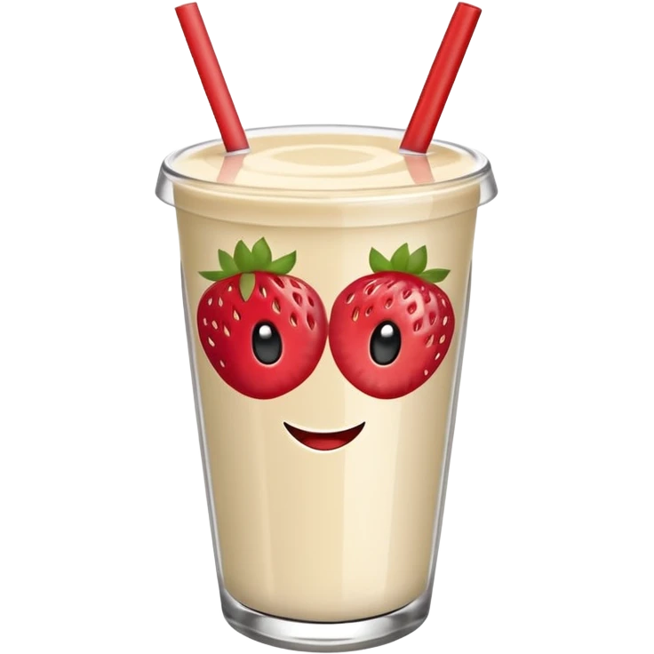 un vaso de batido animado, de caricatura, con tapa y pitillo, que tenga brazos y piernas, cara tierna y que inspire confianza y amabilidad emoji