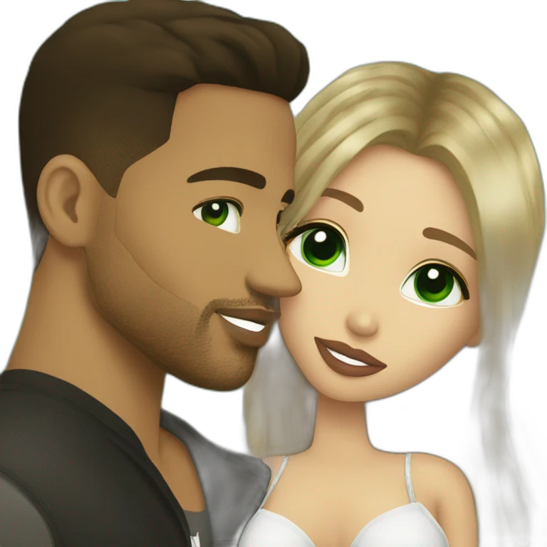 kiss-kiss romeo santos and girl green eyes and very long dark blond hair emoji