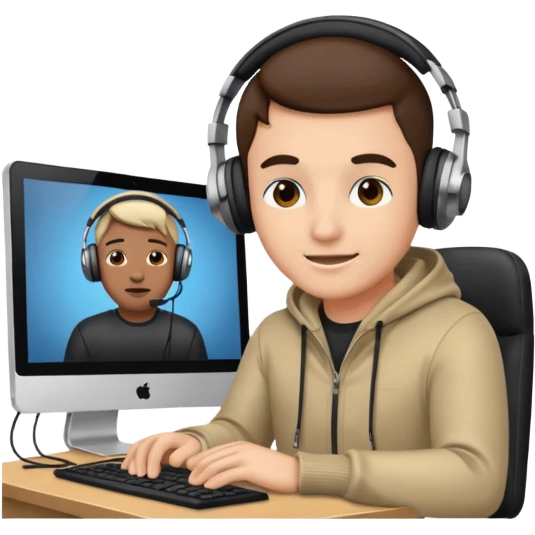 A video editor sitting in front of his computer. emoji