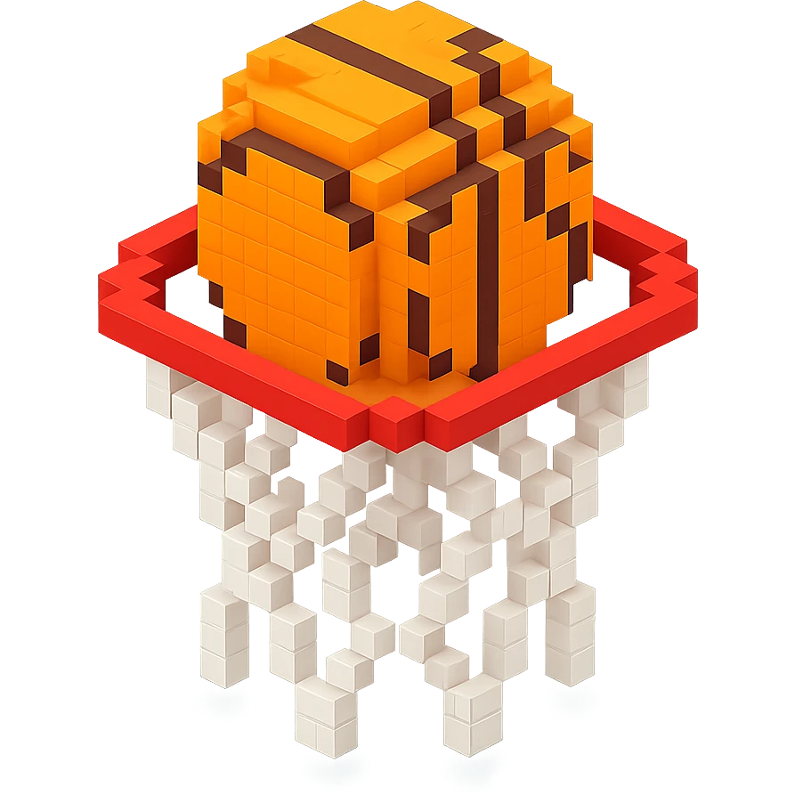 Voxel-style basketball in a net, variation 1 emoji