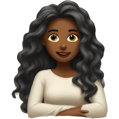 Beautiful black woman long hair waking up with sun behind her bed emoji