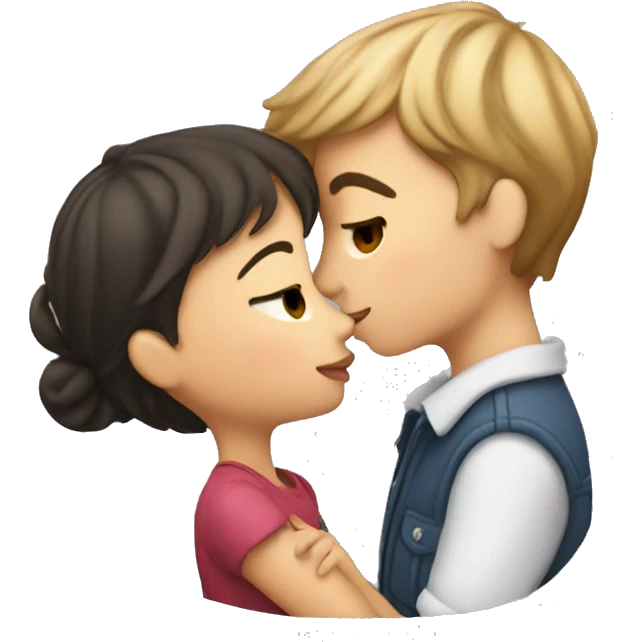 girl kissing boy on cheek with hearts emoji