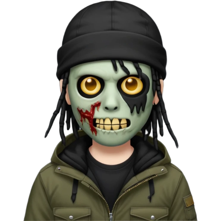 a zombie emoji with black dreads and a black carheartt jacket and black nike ski mask on his head emoji