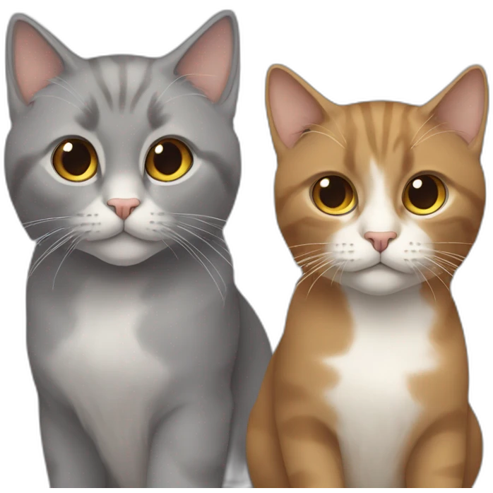 two cats, one brown long hair and one gray short hair emoji