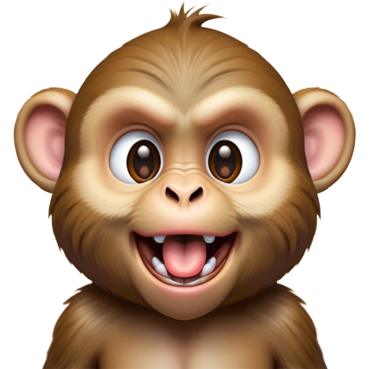 Cinematic Silly Macaque Portrait Emoji, Sporting a comically contorted face with crossed eyes and a tongue playfully sticking out, set against a backdrop of soft, detailed fur and a dynamic, agile build, Simplified yet humorously expressive features, highly detailed, glowing with a warm, jovial glow, high shine, exuberantly playful and cheeky, stylized with an air of quirky primate humor, soft glowing outline, capturing the essence of a silly macaque that appears ready to burst out of the screen with contagious laughter! emoji