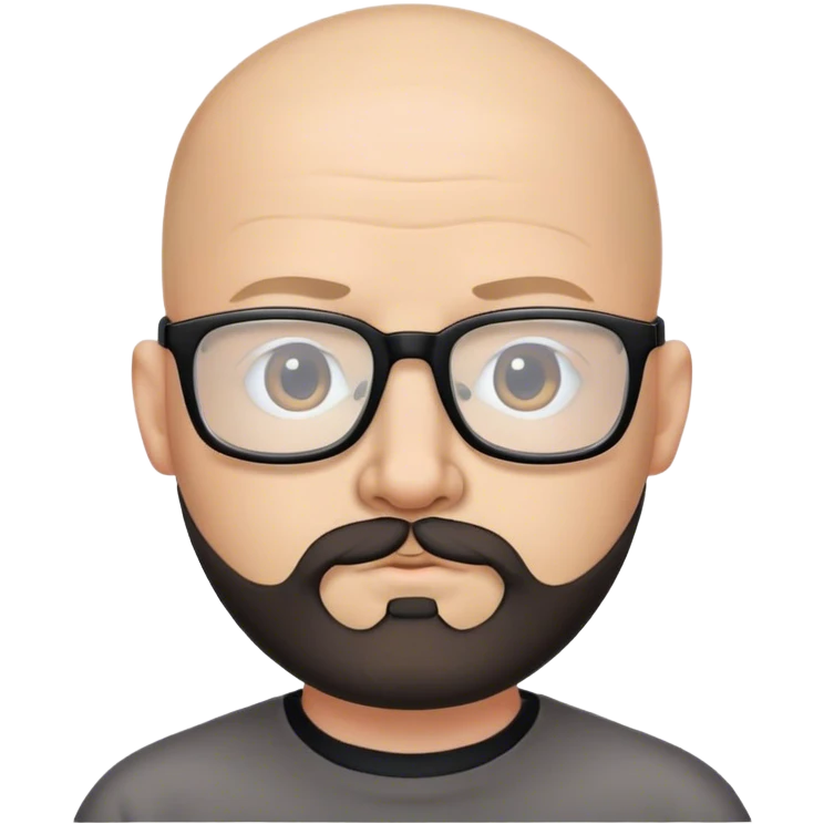 a computer nerd with bald head, rectangled glasses with thick black border, and lower lip beard emoji