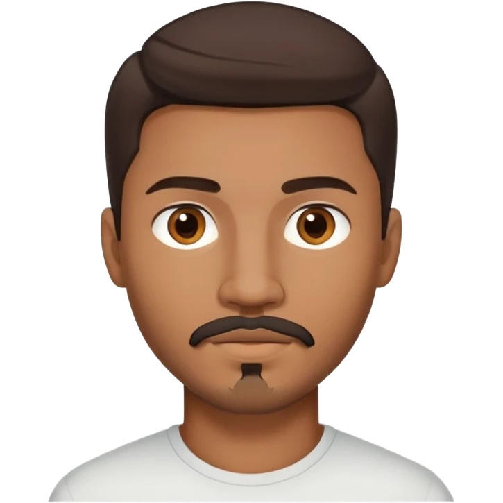 Young man with medium brown skin, mixed-race ethnicity, long dark brown hair with a very defined center part exactly in the middle, goatee, mustache, and medium brown eyes, head only emoji