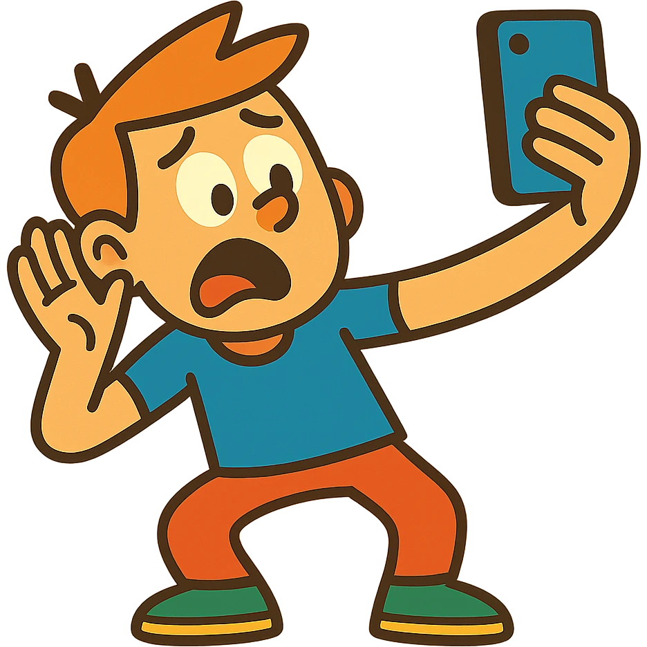 a boy taking a selfie awkwardly, vibrant toon style emoji