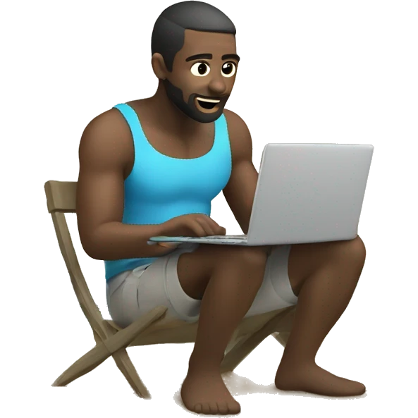 Men Doing coding with his laptop on beach  emoji