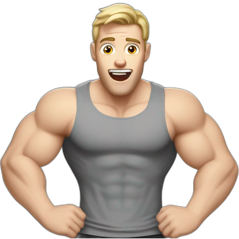 amazed Open with surprise mouth Pale skinned Fit Man With the biceps and dark brown hair in black shirt, gray sports shorts and white Sneakers emoji