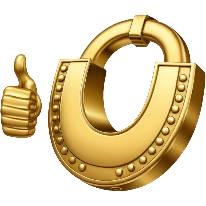 Emoji is an iron golden horseshoe with a thumbs up in the middle (Like) emoji