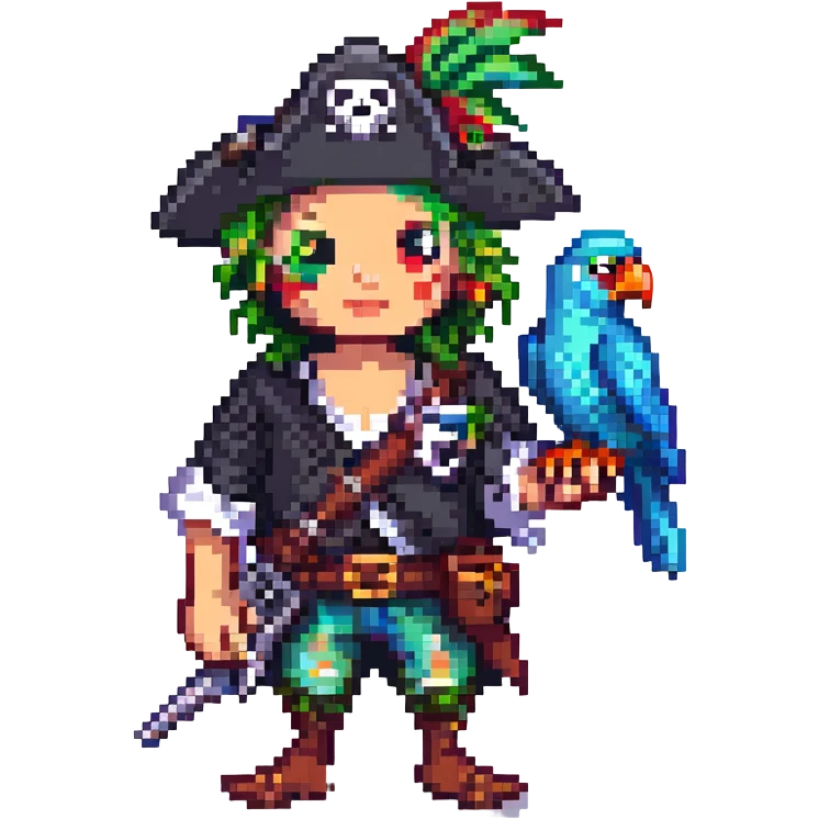 pixel art pirate with a parrot on shoulder emoji
