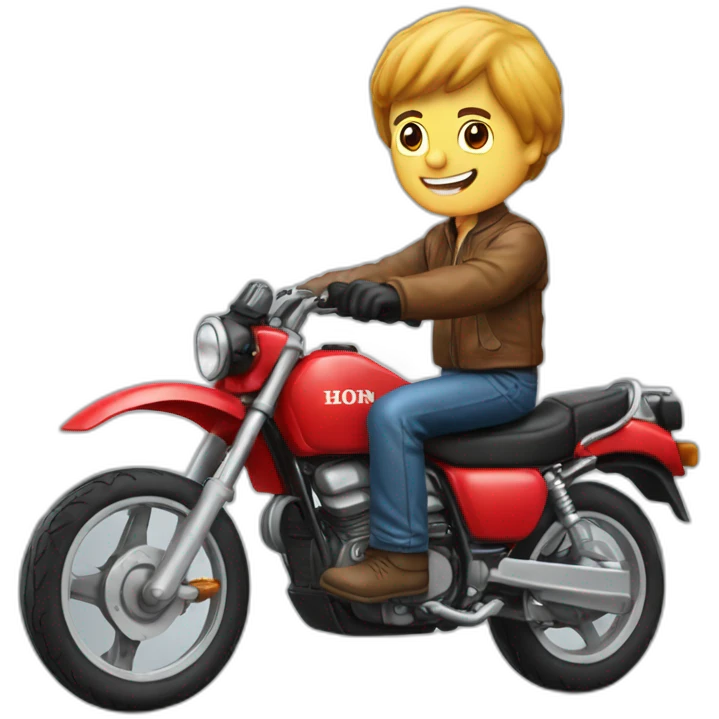 A middle age man wheelie a motorcycle honda Red 250 1985 emoji