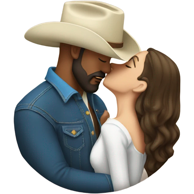 Tall bald bearded cowboy kissing brunette  emoji