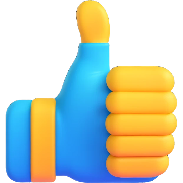 A 3D thumbs up emoji, Microsoft Fluent style, blue color emoji